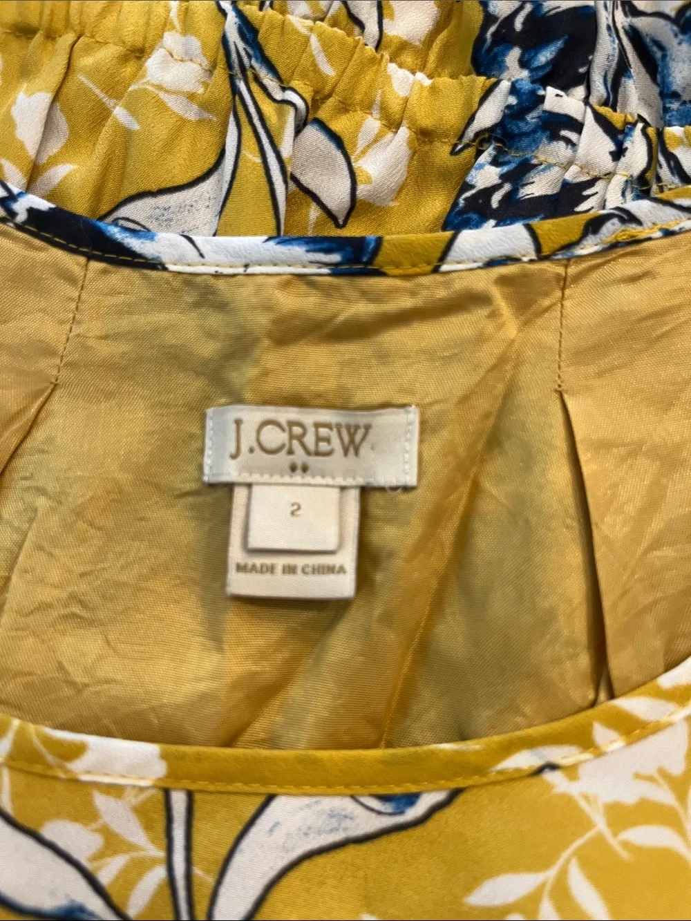 J. Crew Yellow Floral Mini Dress with Blue-White Blooms
